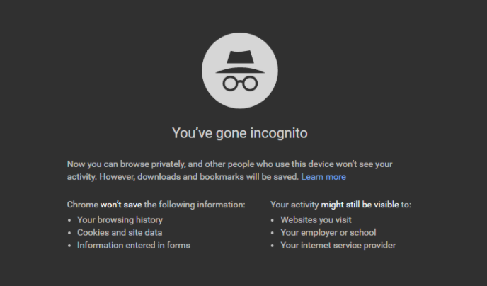 Screenshot from Google Chrome incognito-mode